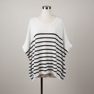White and Black Striped Poncho Top